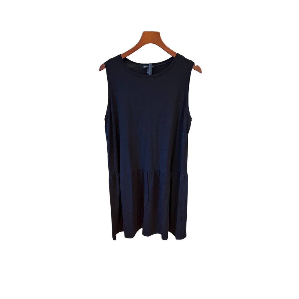 Eileen Fisher Black Tencel Lyocell Sleeveless Drop Waist Dress Sz L Darkacademia